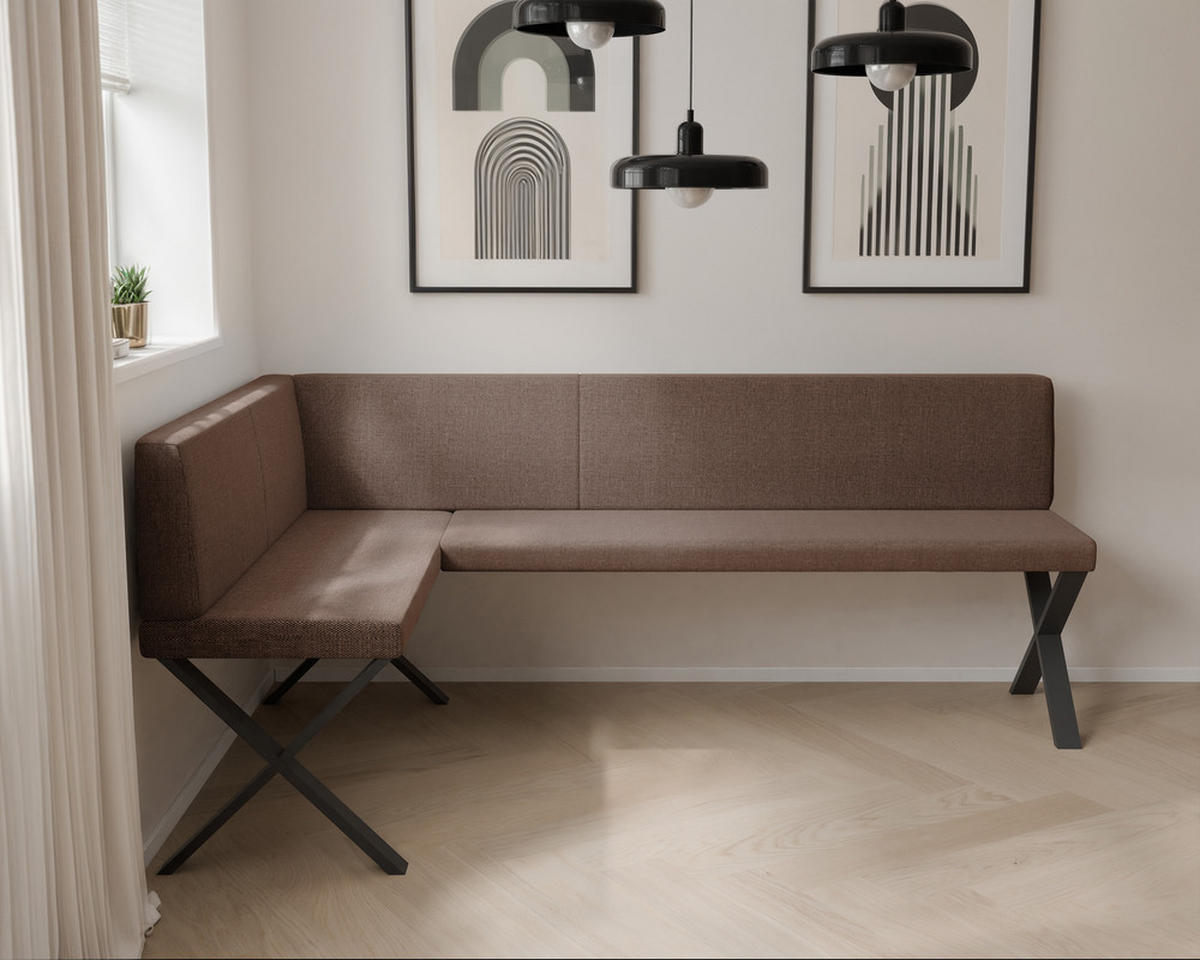 ECKBANK links VERO X Webstoff glatt, 128/168 cm Braun - Braun, Textil/Metall (128/168cm) - Idohome