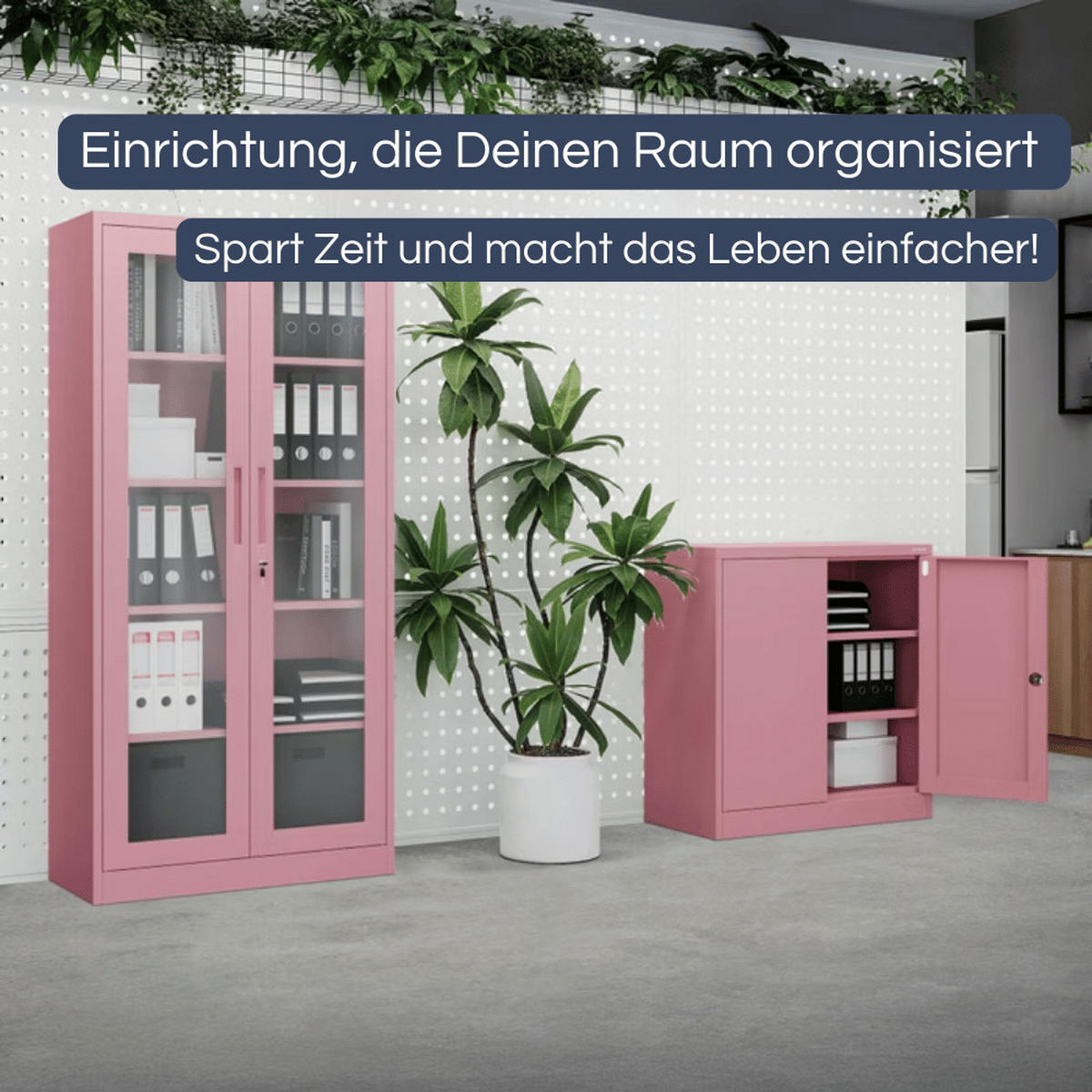 AKTENSCHRANK abschließbar KADO mit Flügeltüren 93x90x40cm Rosa - Rosa, Metall (90/93/40cm) - DELUKE