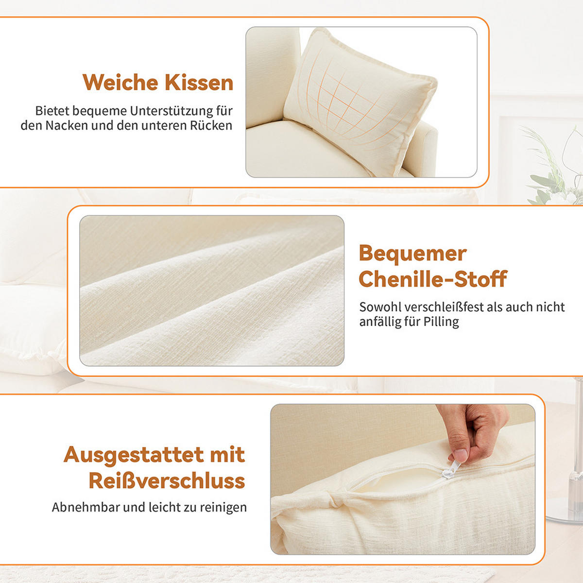 ECKSOFA in Beige Chenille-Stoff mit Fußstütze - Beige, Kunststoff/Textil (147/283cm) - KOMHTOM