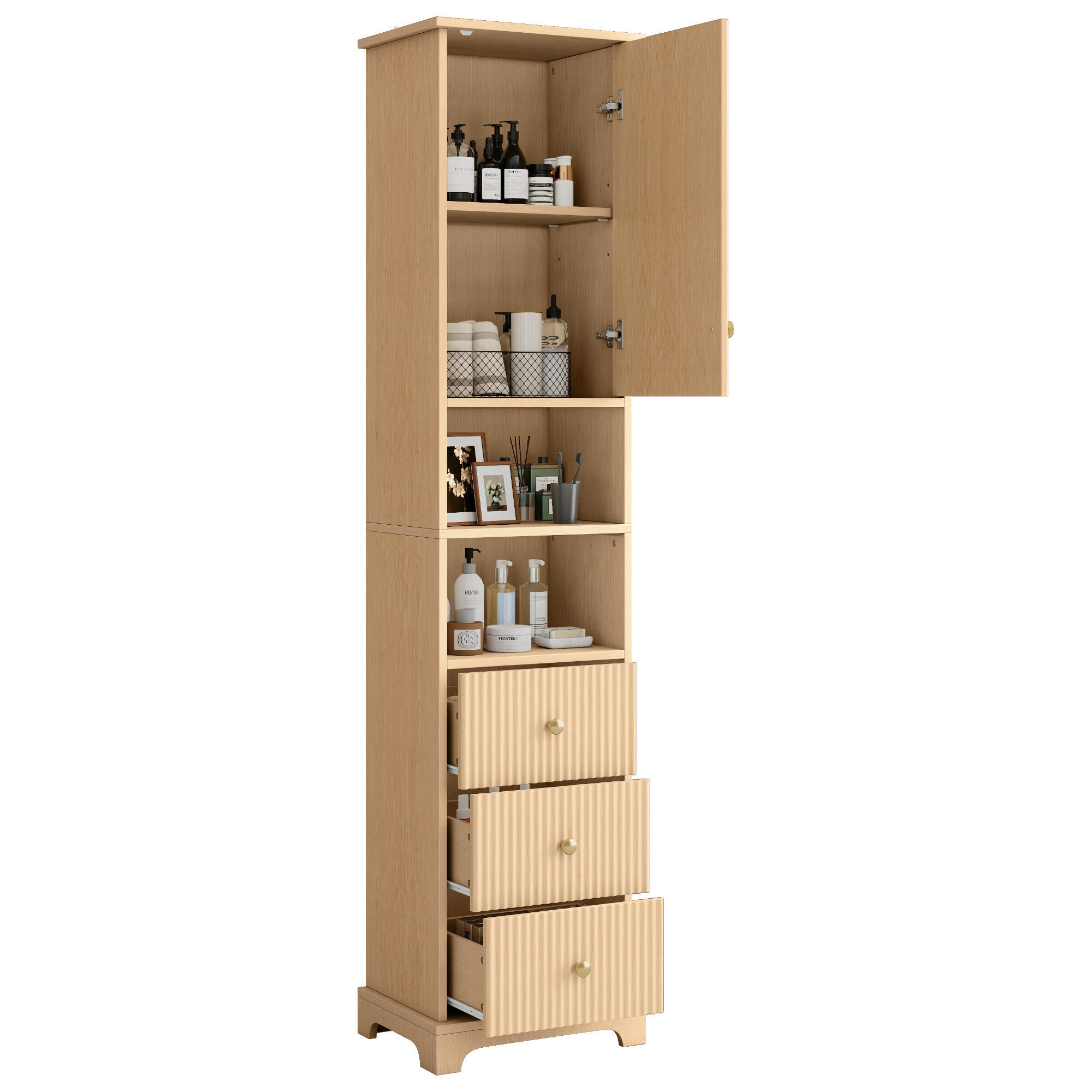 HOCHSCHRANK in Naturfarbe Badezimmerschrank mit Schubladen und Regalböden für Badezimmer, B40/T30/H172 cm - Naturfarben, Holzwerkstoff (40/172/30cm) - STILVORA