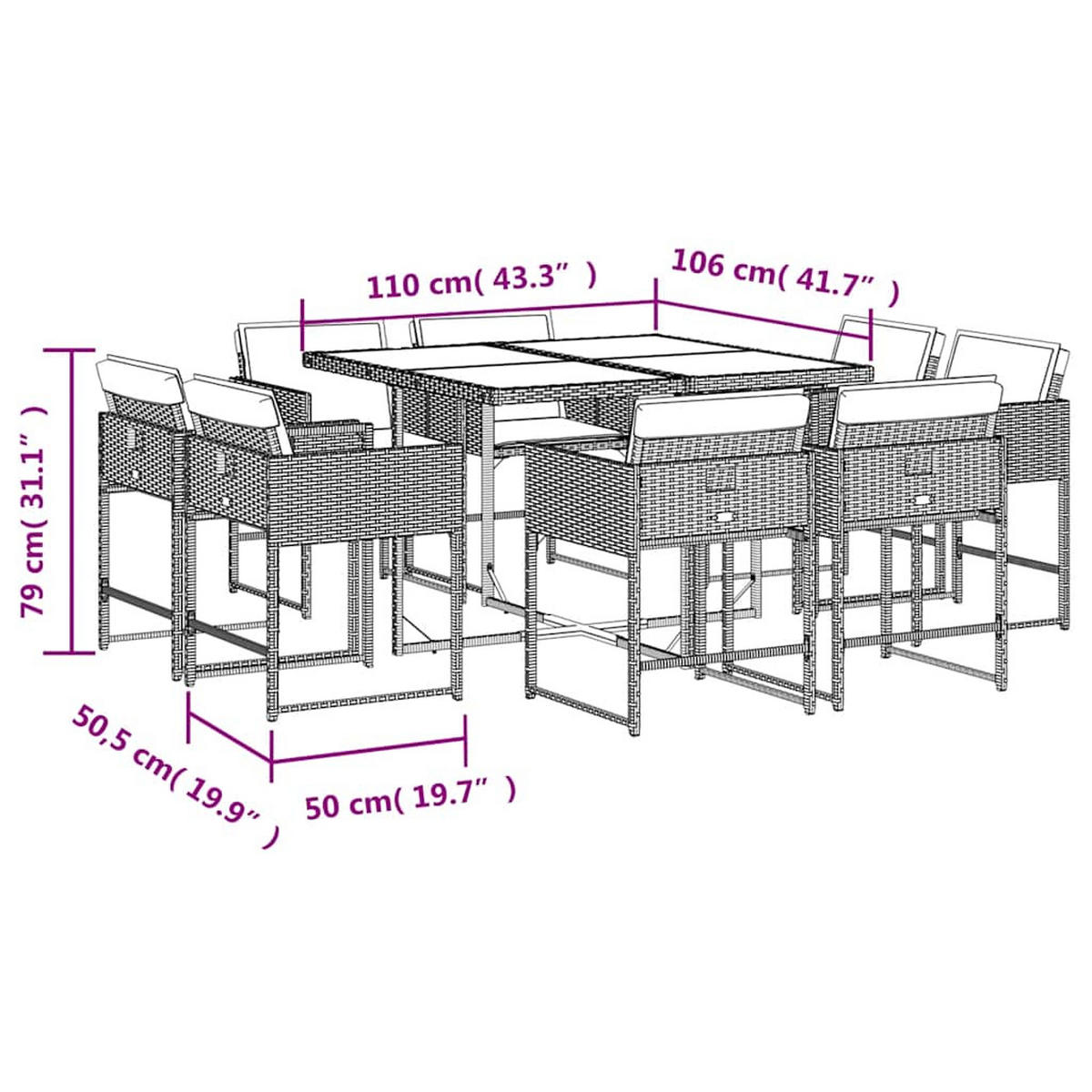 GARTEN-ESSGRUPPE 9-teilig Mit Kissen Beige Poly Rattan - Beige, Kunststoff - vidaXL