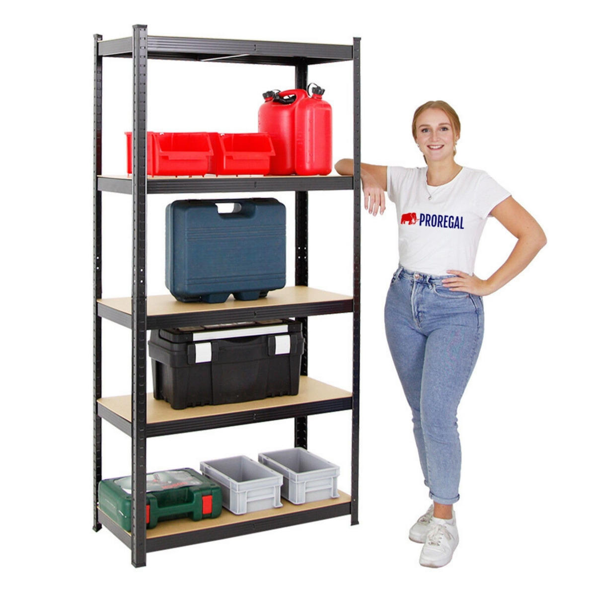SCHWERLASTREGAL Ragnar 2er-Set mit 2x 180x90x40 cm Fachlast 175 kg Schwarz - Schwarz, Metall (180/180/40cm) - PROREGAL