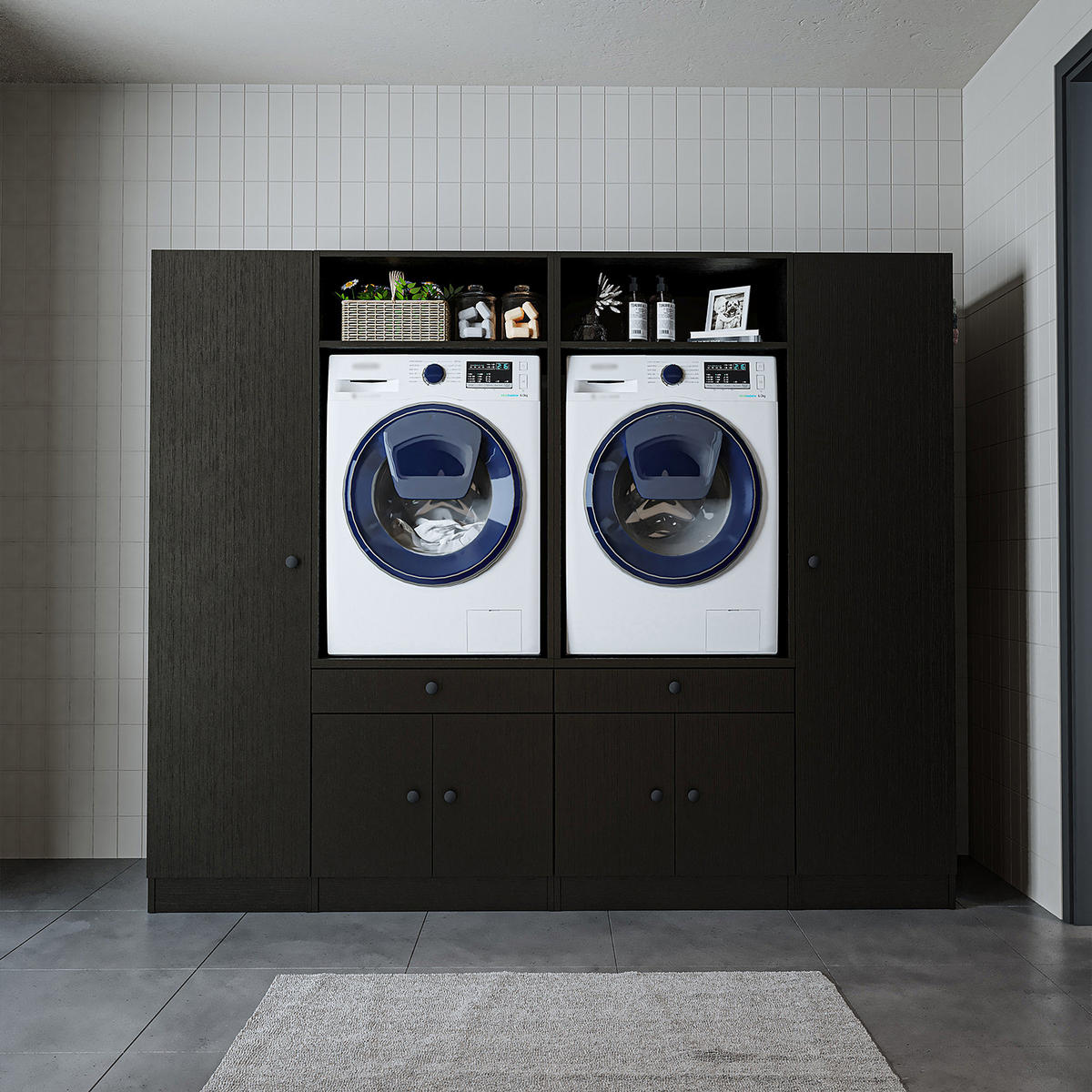 WASCHMASCHINENSCHRANK Serie 1 224cm Breit, 184cm Hoch - Schwarz, Holzwerkstoff (224/184/67cm)
