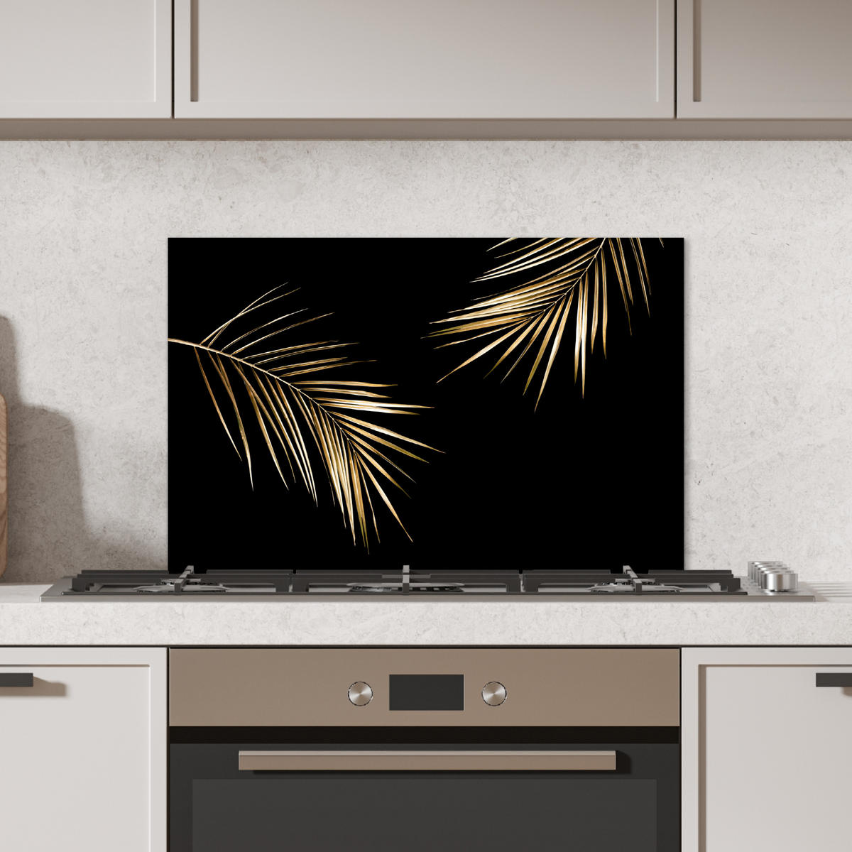 SPRITZSCHUTZ KÜCHE Blätter - Pflanzen - Gold - Schwarz - Luxus 70x50 cm - Goldfarben, Metall (70/0.3/50cm) - MuchoWow