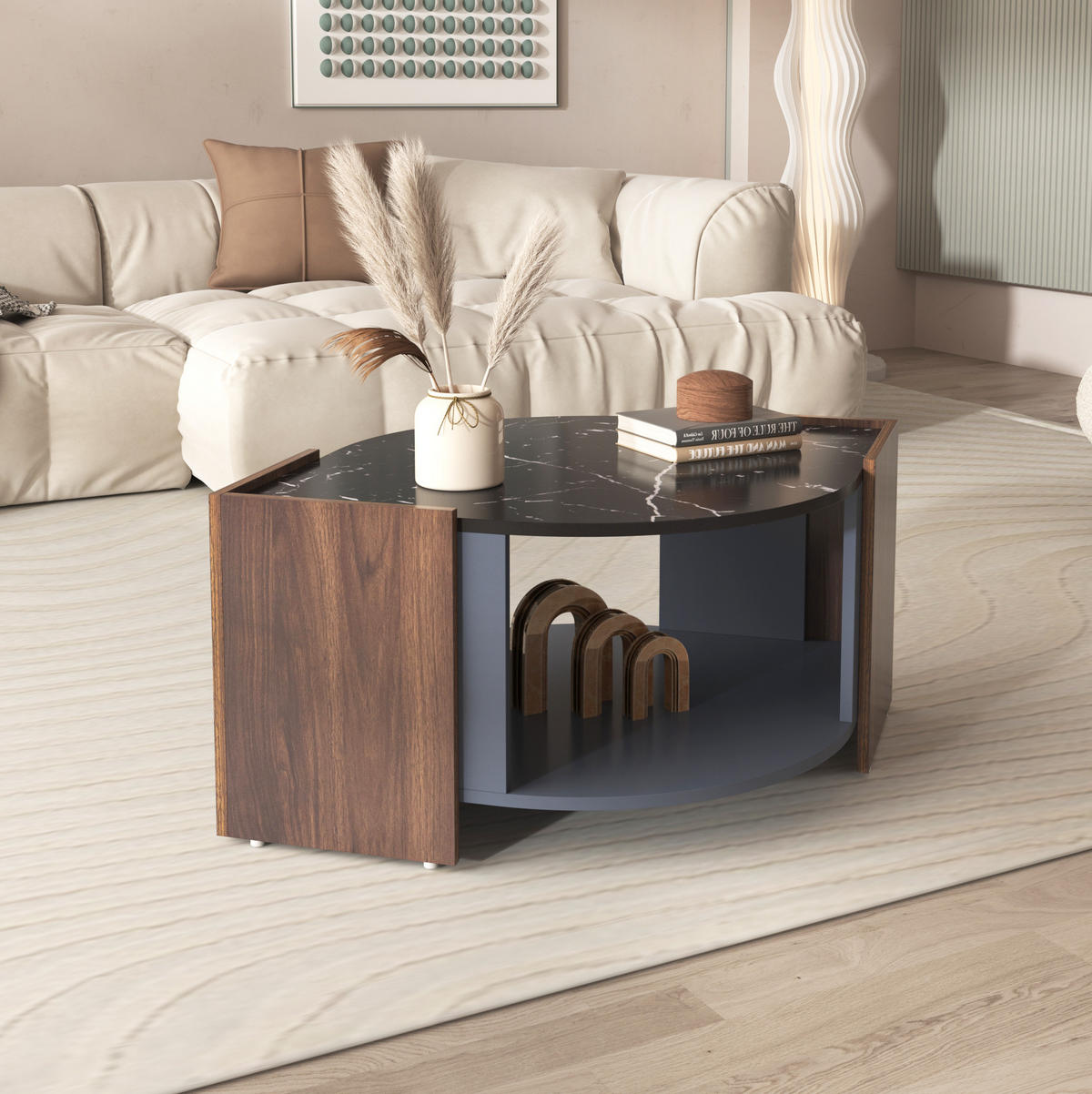 COUCHTISCH 96,5/63/40 cm Schwarz/Holzoptik aus Spanplatte mit Ablagefach - Schwarz, Holzwerkstoff (96.5/63/40cm) - OKMYHOME