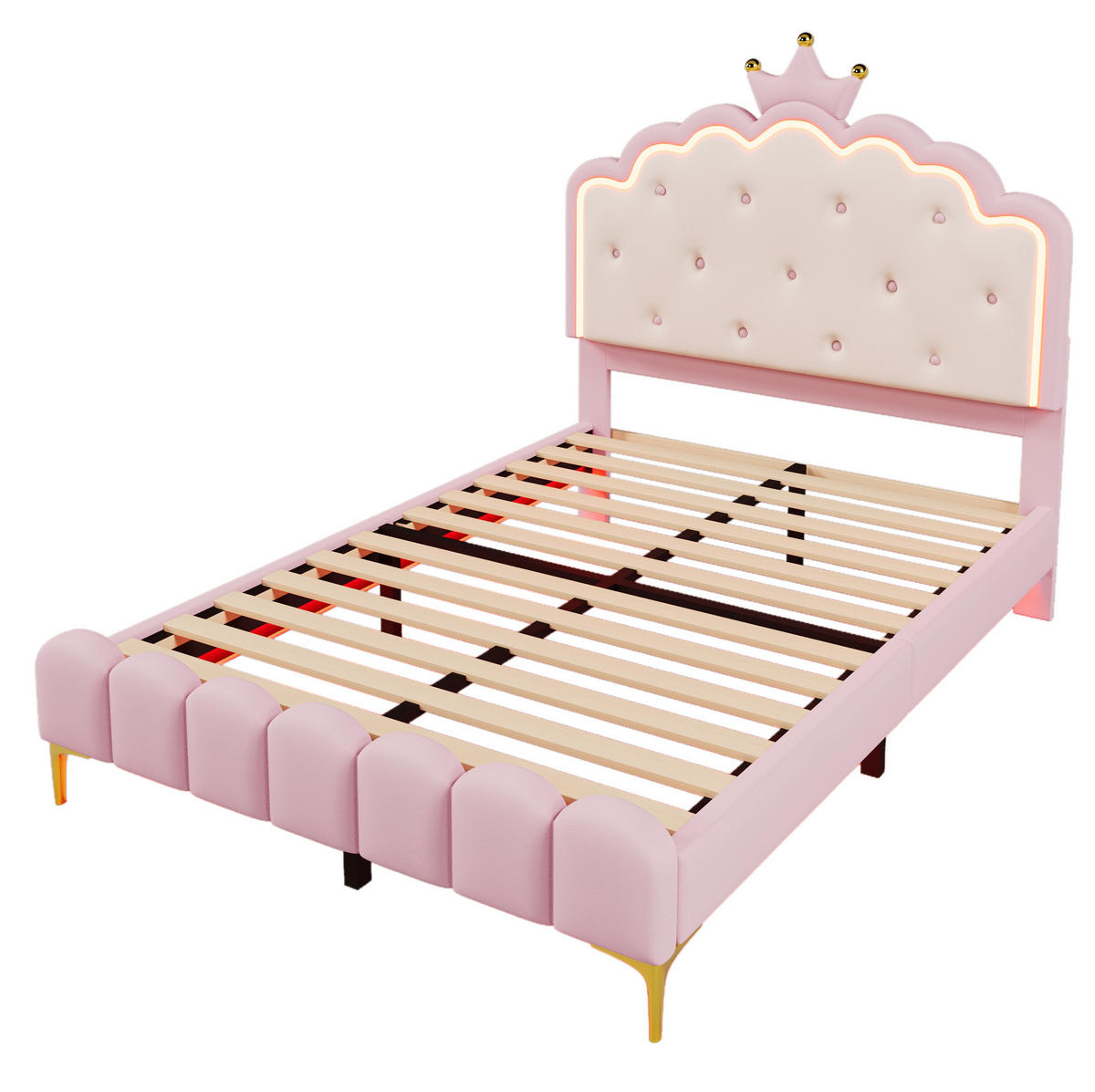 POLSTERBETT 140x200 cm PU Rosa mit Lattenrost und LED - Pink, Holz (140/200cm) - Meubliv