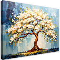 LEINWANDBILD Baum des Lebens Blühende Zweige 120x80cm - Blau, Textil (120/80cm) - Feeby