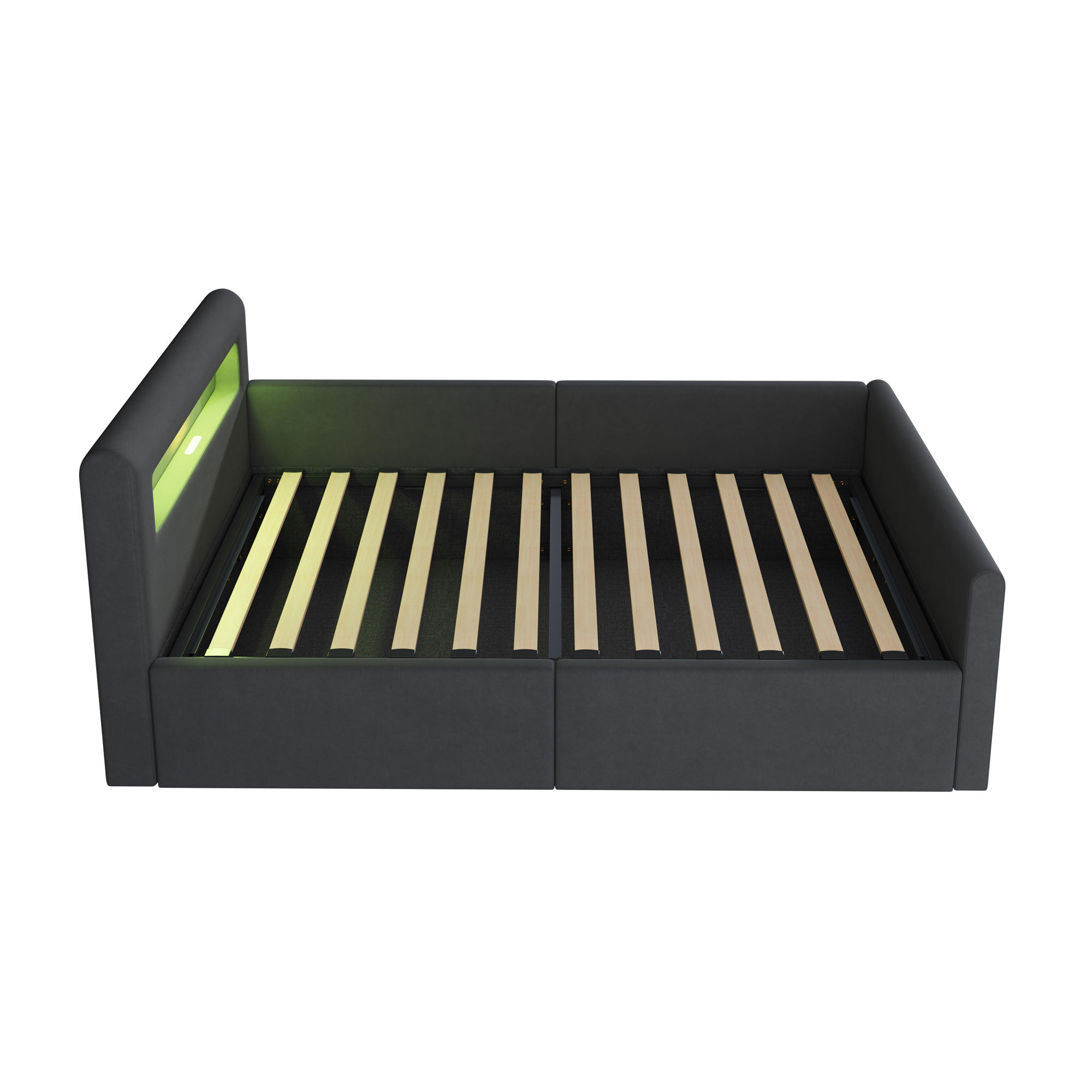 POLSTERBETT aus Samtstoff 90x200 cm in Dunkelgrau mit LED, USB & Stauraum - Grau, Textil (90/200cm) - Modfu