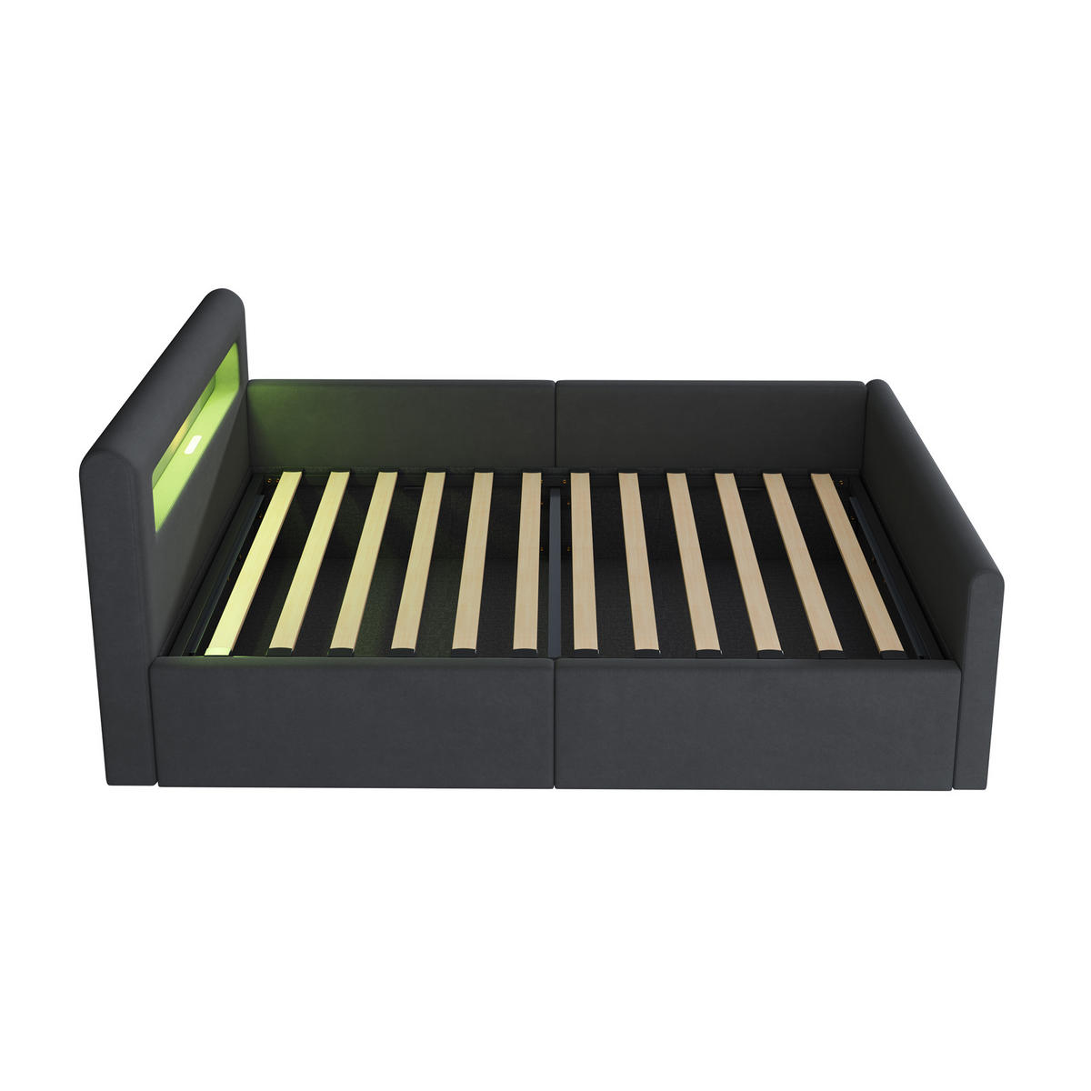 POLSTERBETT aus Samtstoff 90x200 cm in Dunkelgrau mit LED, USB & Stauraum - Grau, Textil (90/200cm) - Modfu