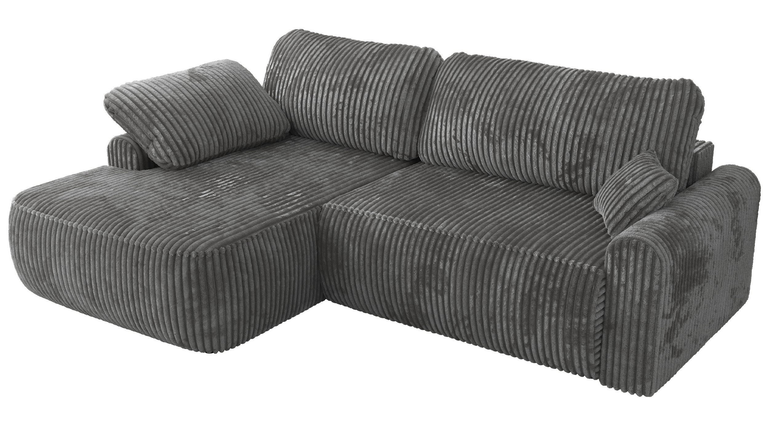 ECKSCHLAFSOFA CUBO L Dunkelgrau Cord - links - Dunkelgrau/Schwarz, Kunststoff/Textil (273/187cm) - MKS