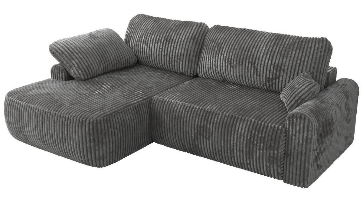 ECKSCHLAFSOFA CUBO L Dunkelgrau Cord - links - Dunkelgrau/Schwarz, Kunststoff/Textil (273/187cm) - MKS