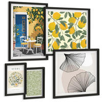 BILDER SET 5er Set - 50x50 cm & 20x30 cm & 40x60 cm Schwarzer Rahmen - Zitronenkräuter und -blätter - Schwarz, Kunststoff (40/60cm) - TULUP