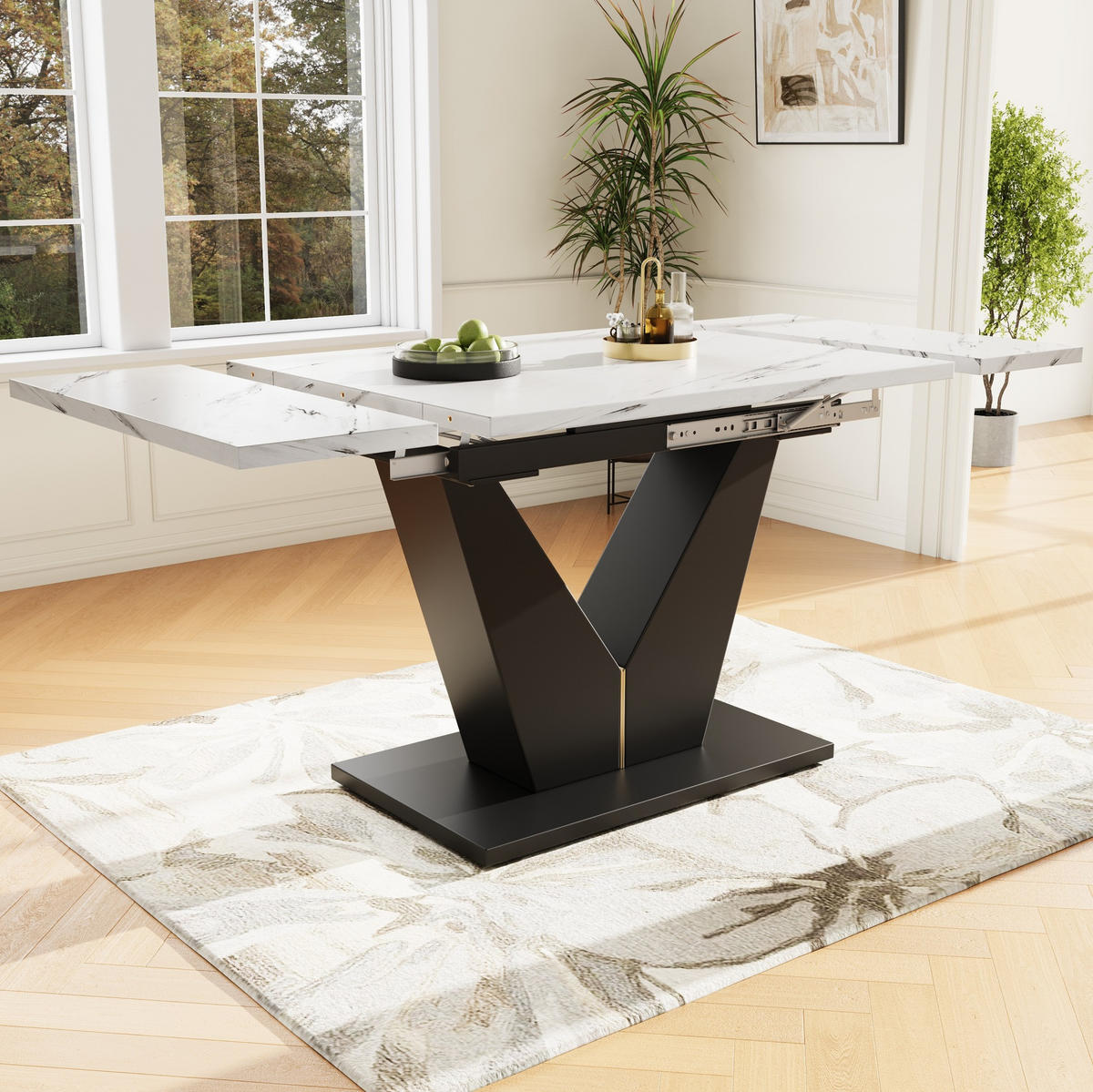 ESSTISCH 99-159/75/75 cm Weiß/Schwarz aus MDF und Metall mit Ausziehfunktion - Weiß, Holzwerkstoff (99/75/75cm) - OKMYHOME