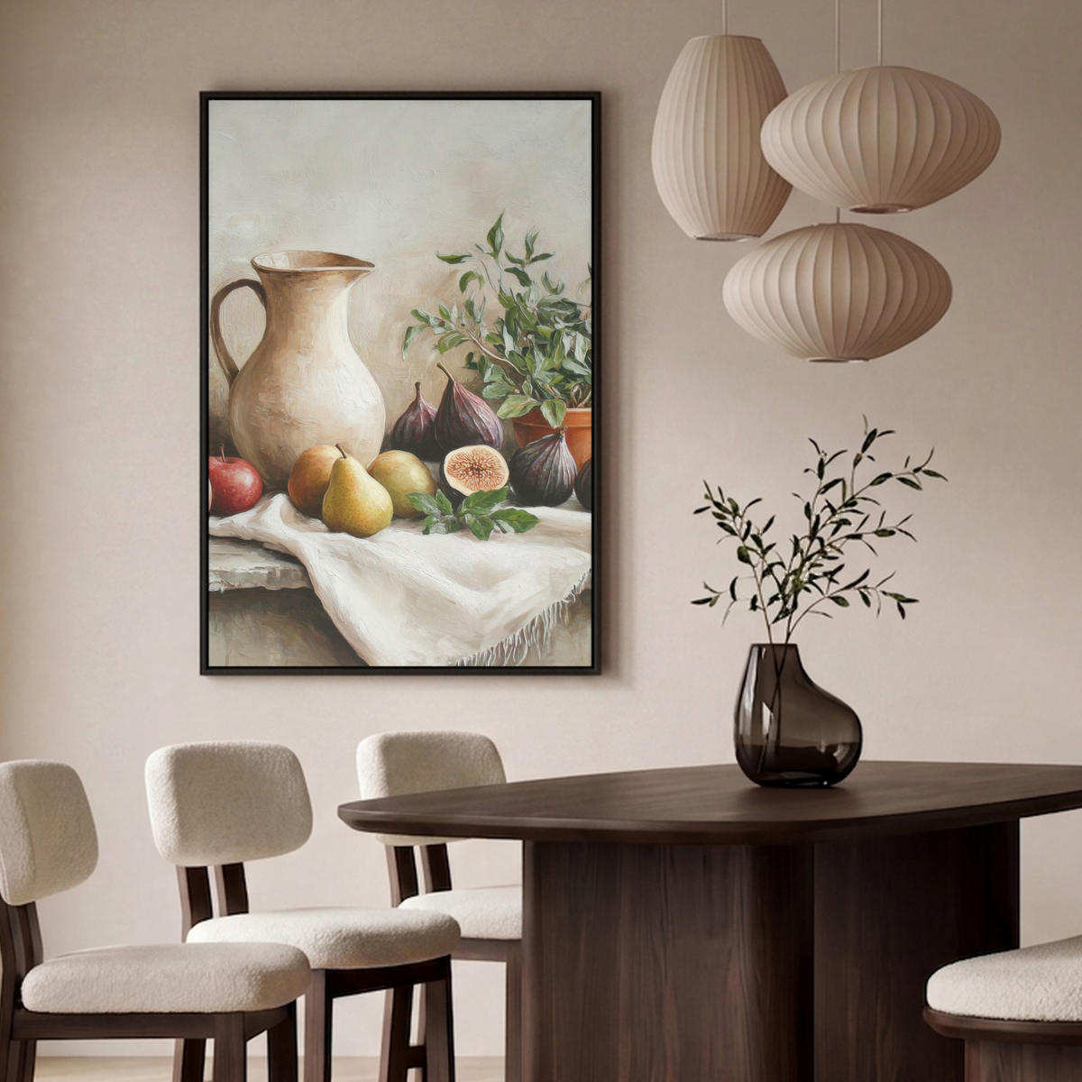 LEINWAND Bilder mit Rahmen - Obst - Kräuter - Ländlich - 100x150 - Naturfarben, Textil (100/150cm) - MuchoWow