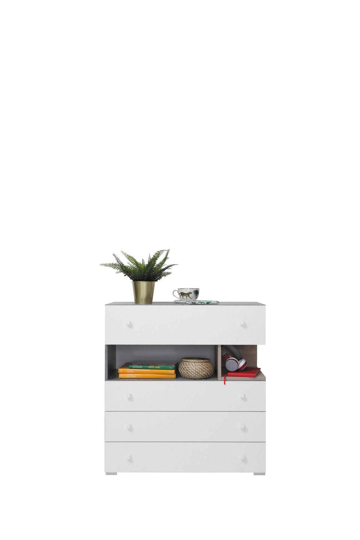 SCHLAFZIMMER Set 6-tlg. SIGMA System – Weiß / Sonoma Eiche - Weiß, Holzwerkstoff (90/190/90cm) - hi-markt