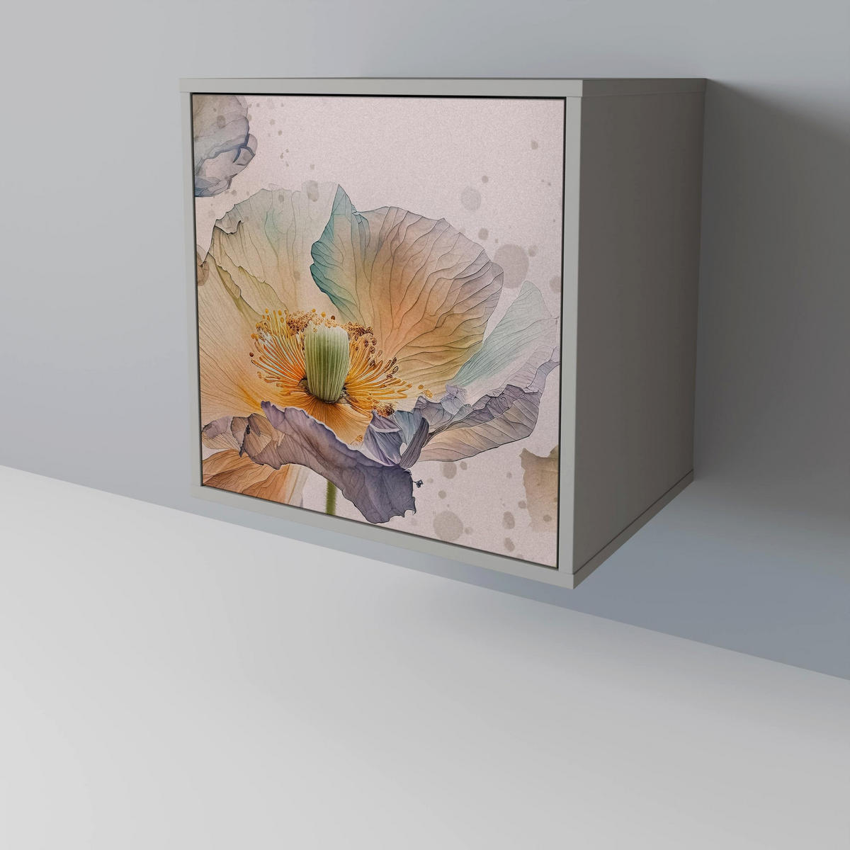 SIDEBOARD SOFTEN POPPY, Grau, 57,5x42x70,5 cm, Schwarze Metall-Sternfüße - Multicolor/Schwarz, Holzwerkstoff/Metall (57.5/70.5/42cm) - SpaceRebels