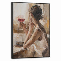 LEINWAND Bilder mit Rahmen - Ölgemälde - Frau - Wein - 50x70 - Hellbraun, Textil (50/70cm) - MuchoWow