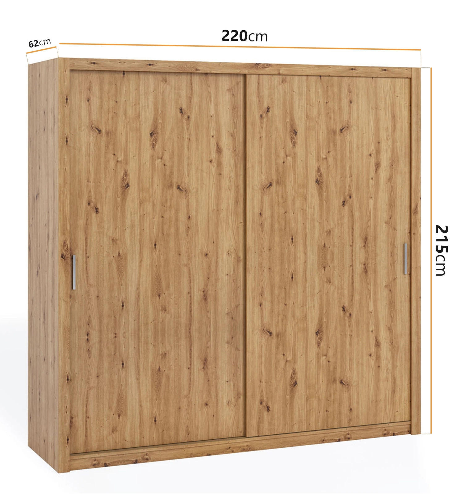 SCHIEBETÜRENSCHRANK Tamiza 220/215/62 2-türig - Silberfarben/Eiche Artisan, Holzwerkstoff/Kunststoff (220/215/62cm) - Ravio