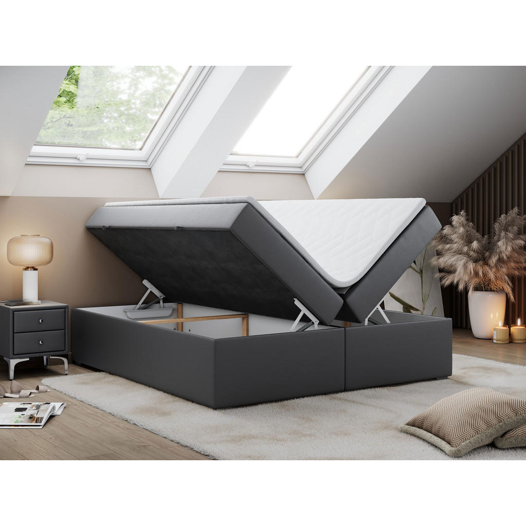 Thumbnail - MKS Boxbett, Dunkelgrau, Textil, 2-Sitzer, H3, Rechteckig, 140x200 cm, Schlafzimmer, Betten, Boxspringbetten