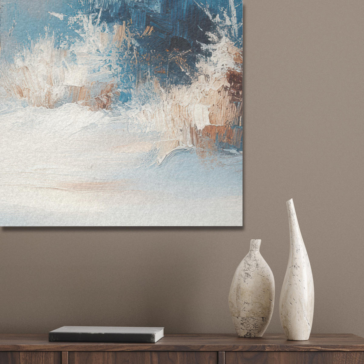 AKUSTIKPANEEL Wald - Winter - Natur - Abstrakt - Schnee 100x70 cm - Weiß, Textil (100/0.9/70cm) - MuchoWow
