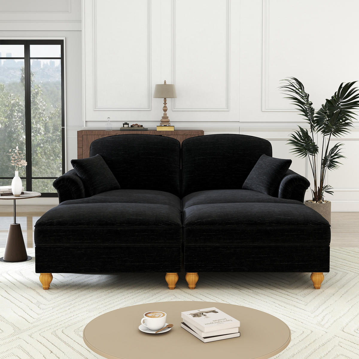 2-SITZER Sofa 194x140x93 cm aus Chenille-Stoff zweistil gestaltbar, schwarz - Schwarz, Textil (140/93/194cm)