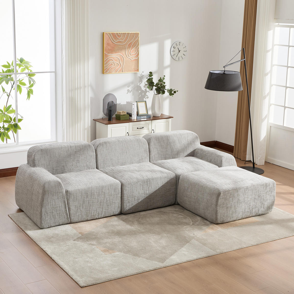 ECKSOFA Chenille Grau - Grau, Textil (269.5/182.5cm) - WISHDOR