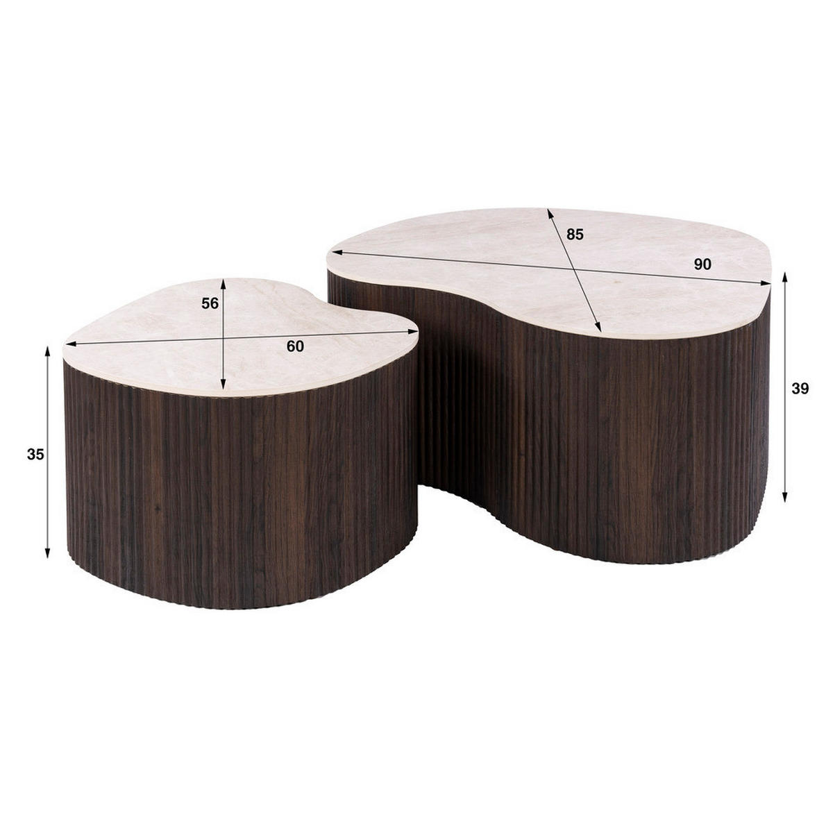 COUCHTISCH CERAMO MEDIO 2-teilige organische Lounge-Tische im Monolith-Design - Dunkelbraun/Beige, Keramik (90/85/39cm) - alesvelt
