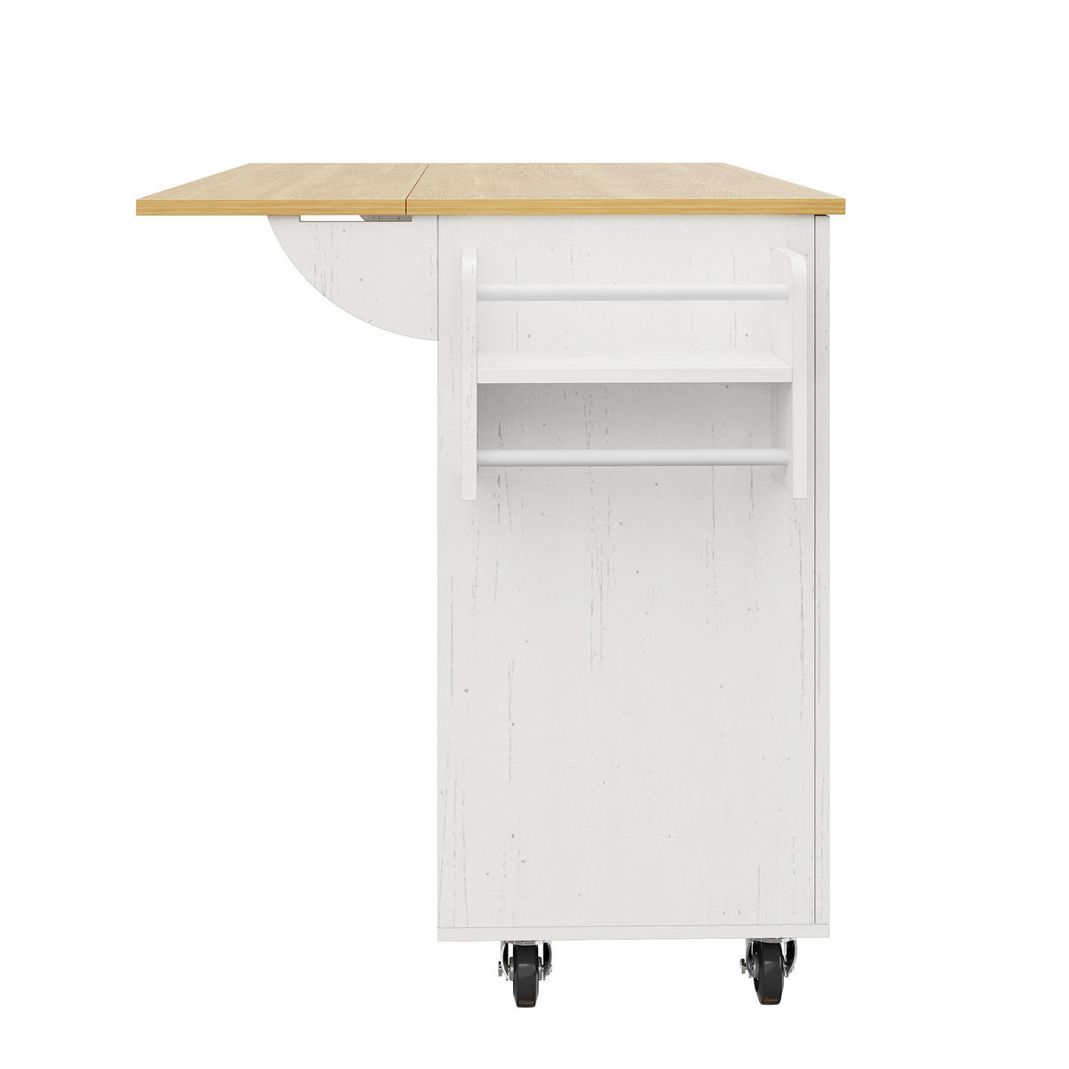 KÜCHENWAGEN 135x74x87.2cm Weiß mit Klappseiten, 3 Schubladen, Snackregal & 5 Rollen - Weiß, Holzwerkstoff (135/87.2/74cm) - Modfu