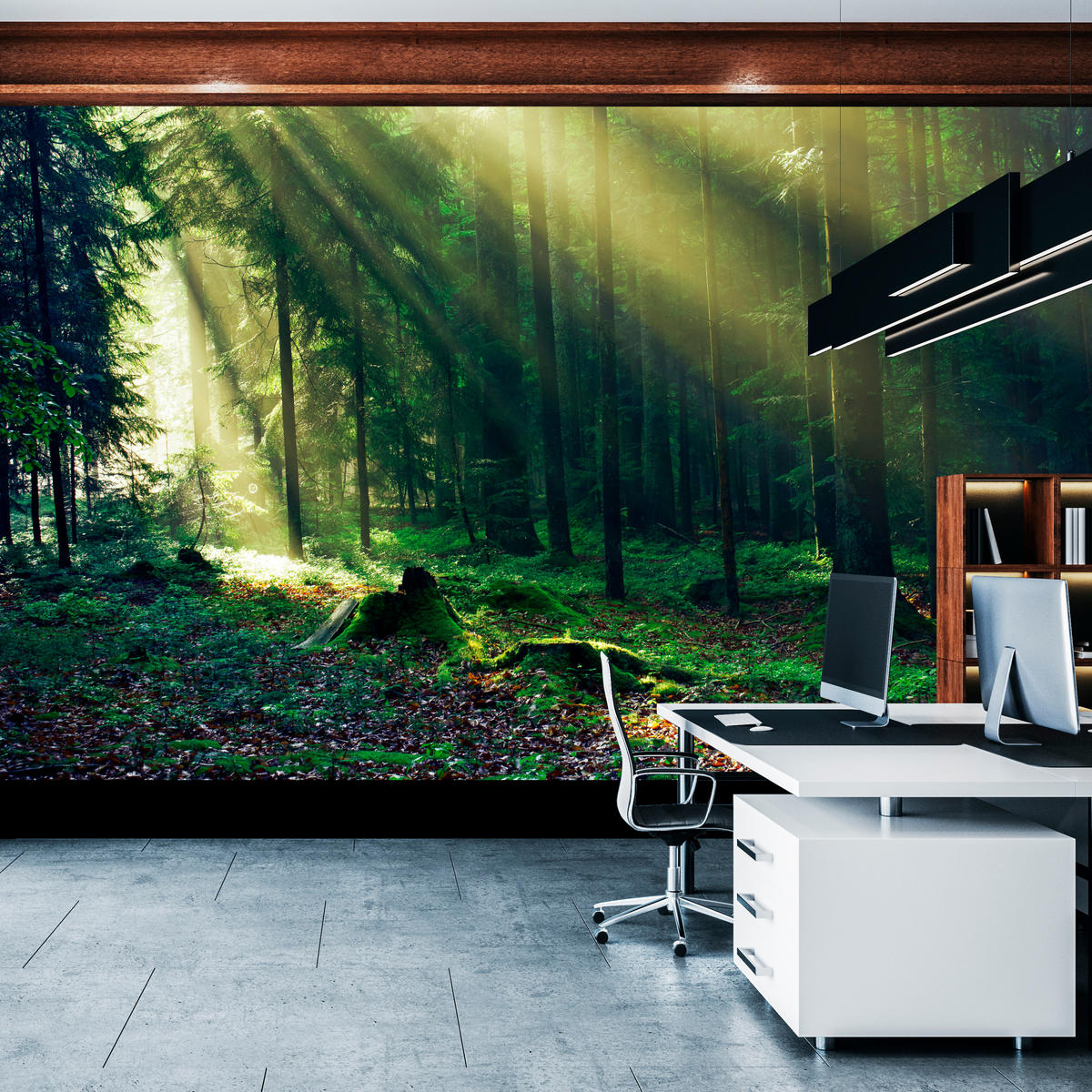 FOTOTAPETE für Schlafzimmer Sonnenaufgang Wald Bäume Moos 250x175 - Gelb/Braun, Papier (250/175cm) - Muralo