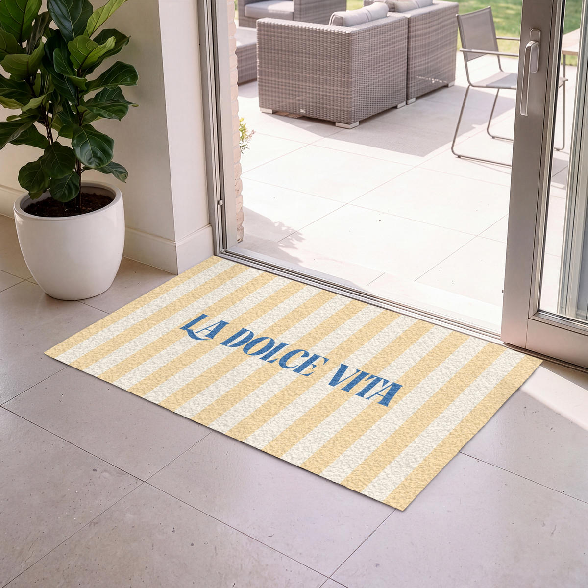 FUSSMATTE Blau – Gelb – Streifen – La Dolce Vita 120x80 cm - Hellgelb, Kunststoff (120/0.4cm) - MuchoWow