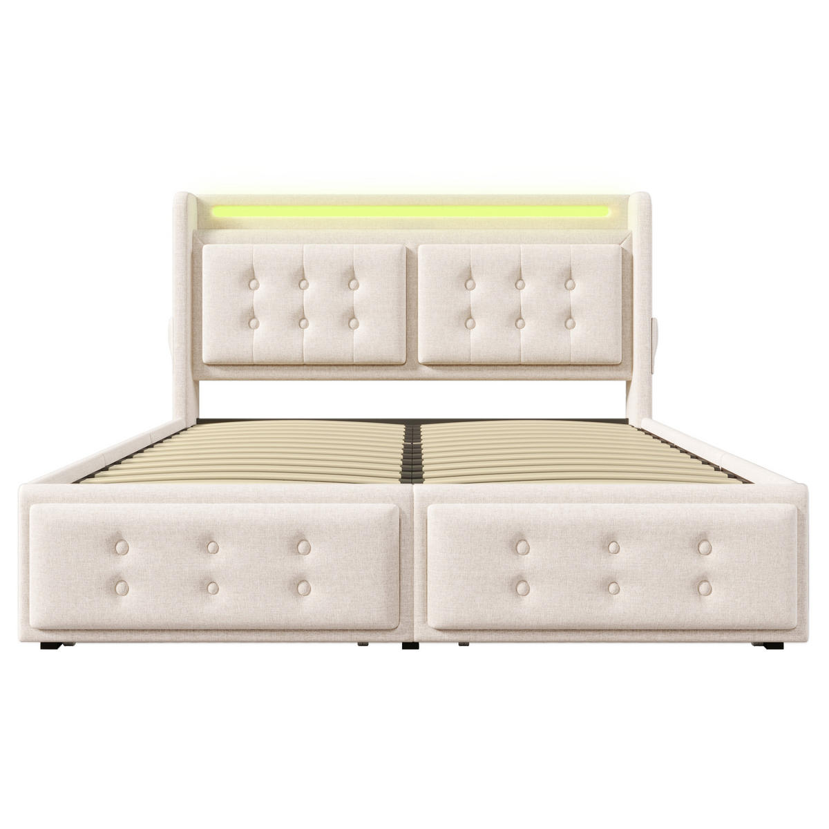 POLSTERBETT 140/200 cm Beige mit LED-Beleuchtung und USB-C-Anschluss - Beige, Textil (140/200cm) - OKWISH