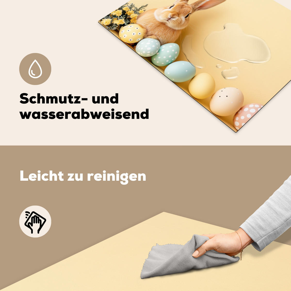 HERDABDECKPLATTE Eier - Kaninchen - Pastellfarbtöne Herdabdeckung Induktionsfeld 70x52 cm - Hellgelb, Kunststoff (70/52/0.2cm) - MuchoWow