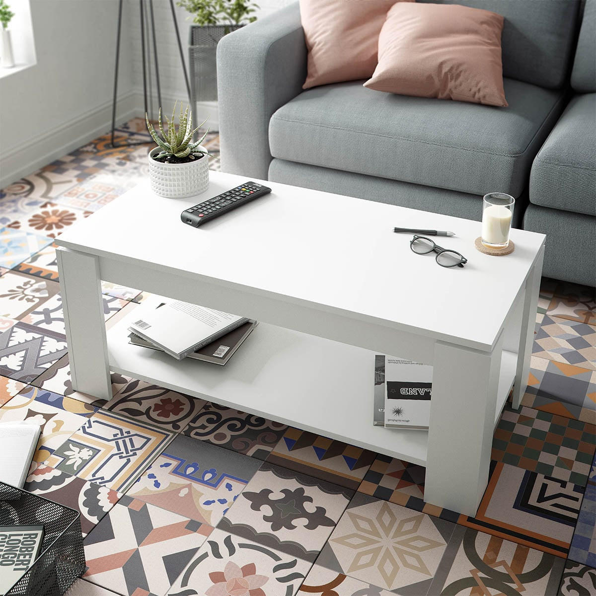 COUCHTISCH mit hochklappbarer Tischplatte L102 cm - Ambit - Weiß, Holzwerkstoff (102/50/43cm) - Calicosy