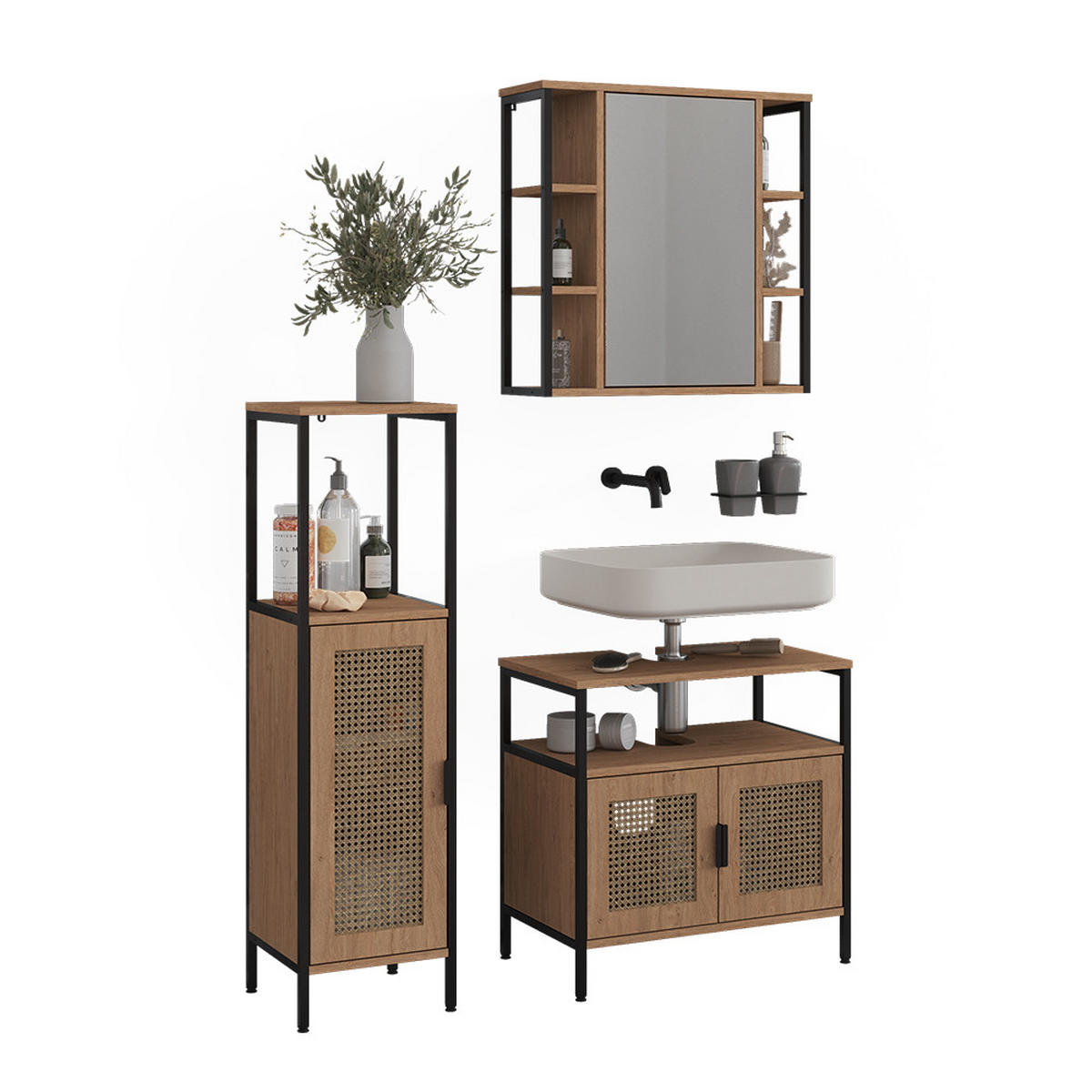 BADMÖBEL-SET Linara, Eiche, 3er Set - Eichefarben, Holzwerkstoff (60/59/35cm) - Vicco