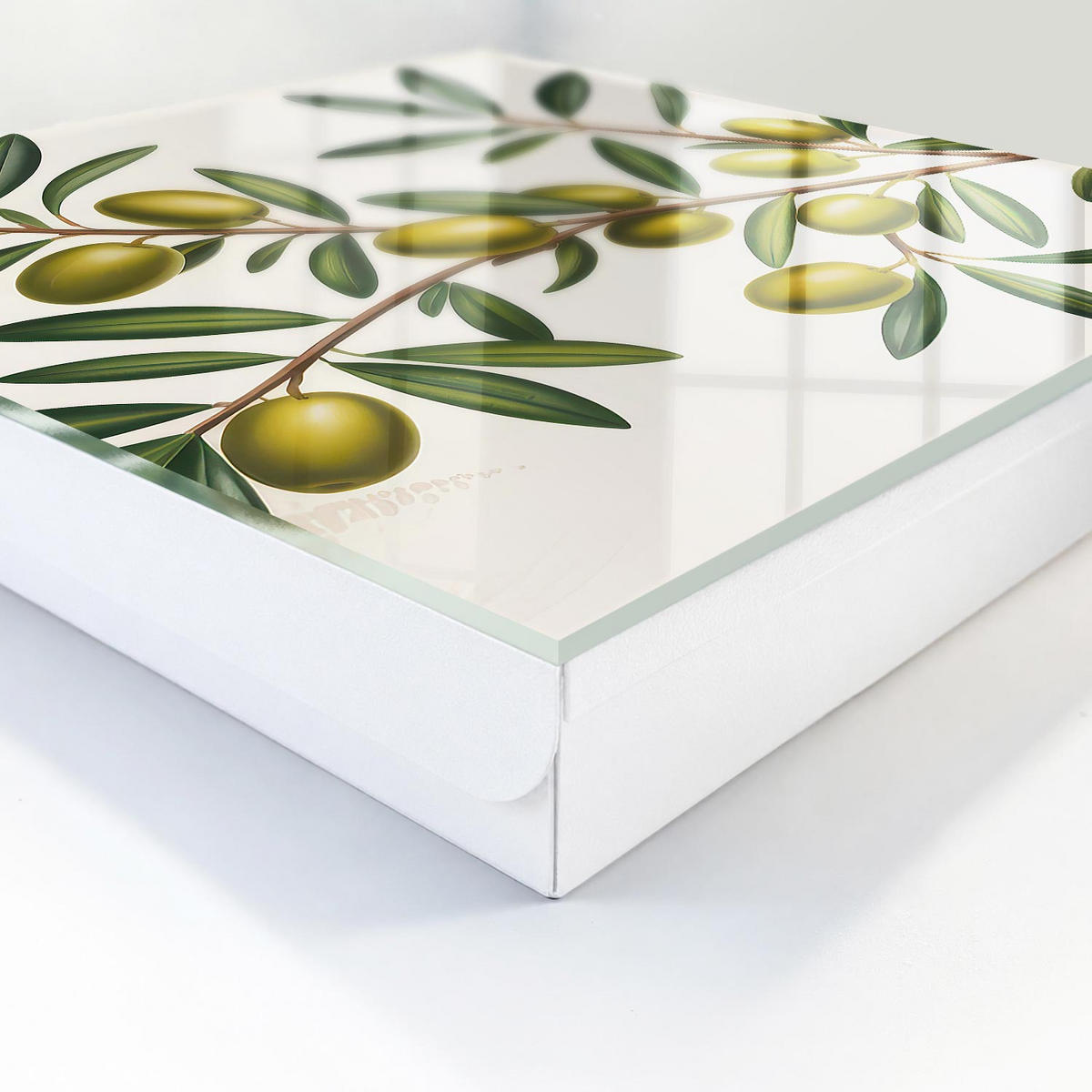 SCHLÜSSELBOX Weiß 30x30 cm – Türöffnung nach rechts - Oliven an einem Zweig - Grün, Metall (30/30/5cm) - TULUP