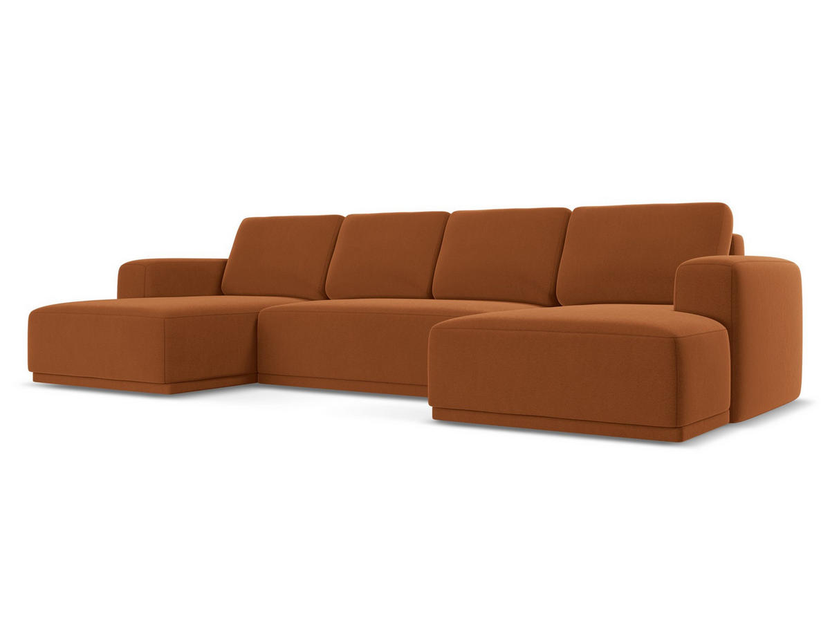 WOHNLANDSCHAFT Samt Stoff Orange - Terra cotta/Schwarz, Kunststoff/Textil (333/91/160cm) - Makamii