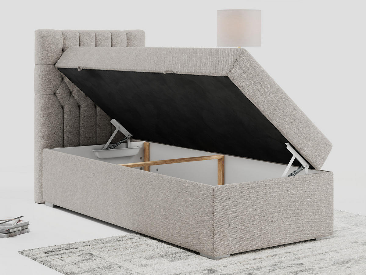 BOXBETT PERA 90/200 Beige Struktur - H3 - Links Seite - Beige, Holz/Textil (90/200cm) - MKS