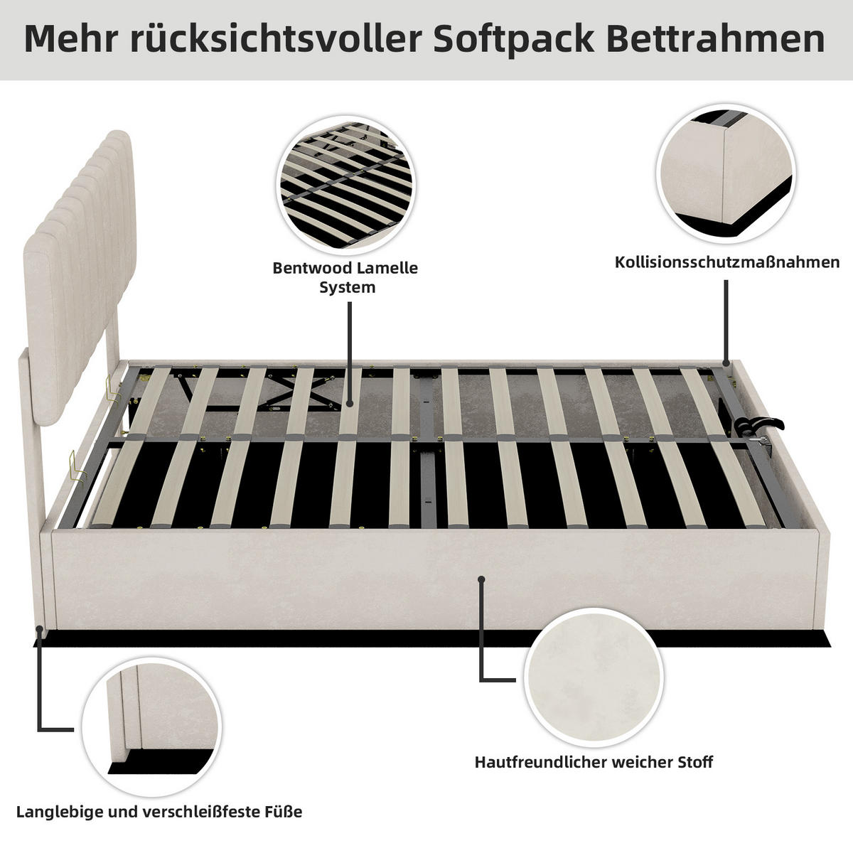 POLSTERBETT 140/200 cm in Beige Samt - Beige, Holzwerkstoff/Textil (140/200cm) - WISHDOR