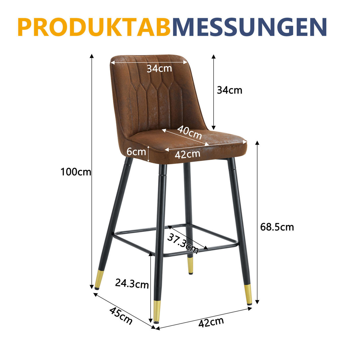 BARHOCKER 2er-Set 100 cm Braun mit Fußraste - Braun, Metall (45/100/42cm) - MIVRAY