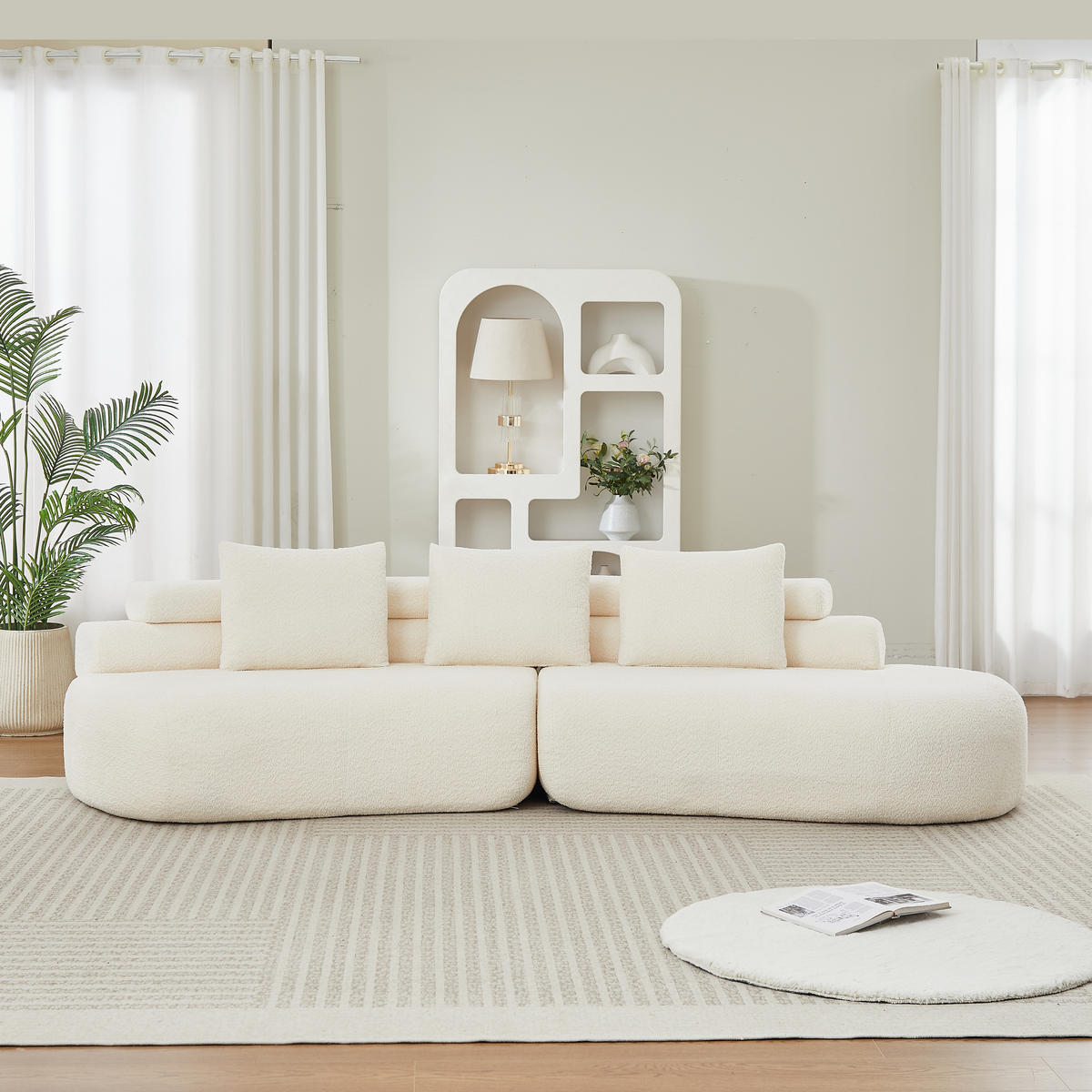 MODULSOFA 2-teilig geschwungen mit 3 Rückenkissen, DE-42897, Cremeweiß - Beige, Textil (306/67/103cm) - ComfortXL