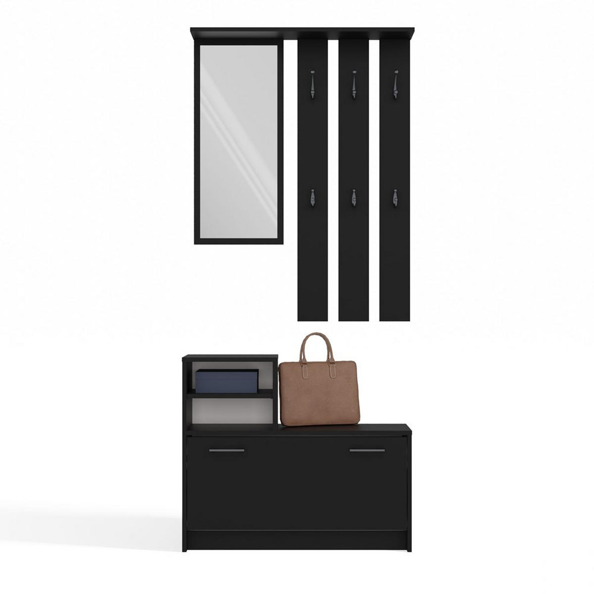GARDEROBE set de mobilier pentru hol cu oglindă, negru 85/180/24 - negru, compozit lemnos (85/180/24cm) - RAUMHIRSCH FURNITURE