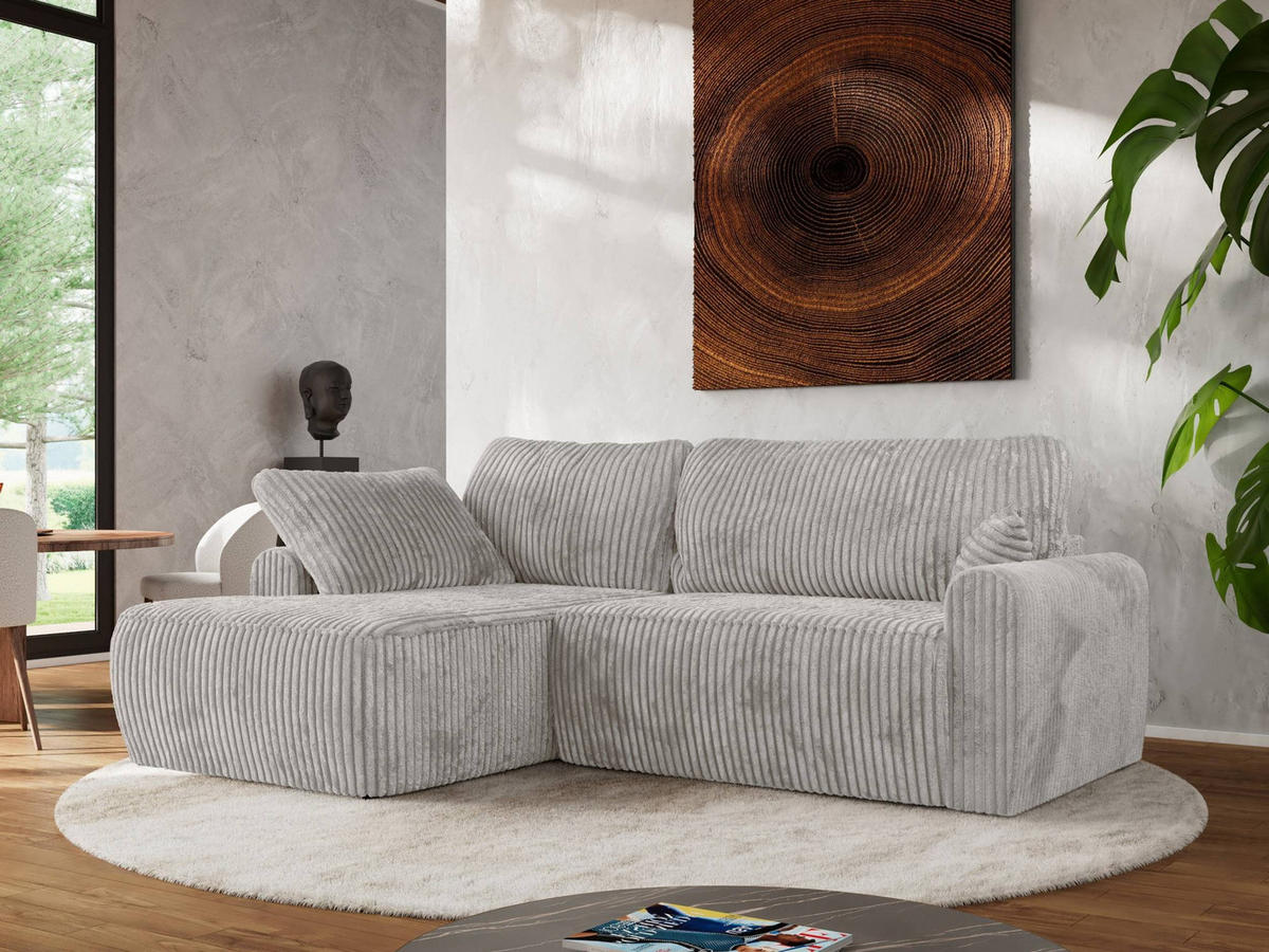 ECKSCHLAFSOFA CUBO L Grau Cord - links - Schwarz/Grau, Kunststoff/Textil (273/187cm) - MKS
