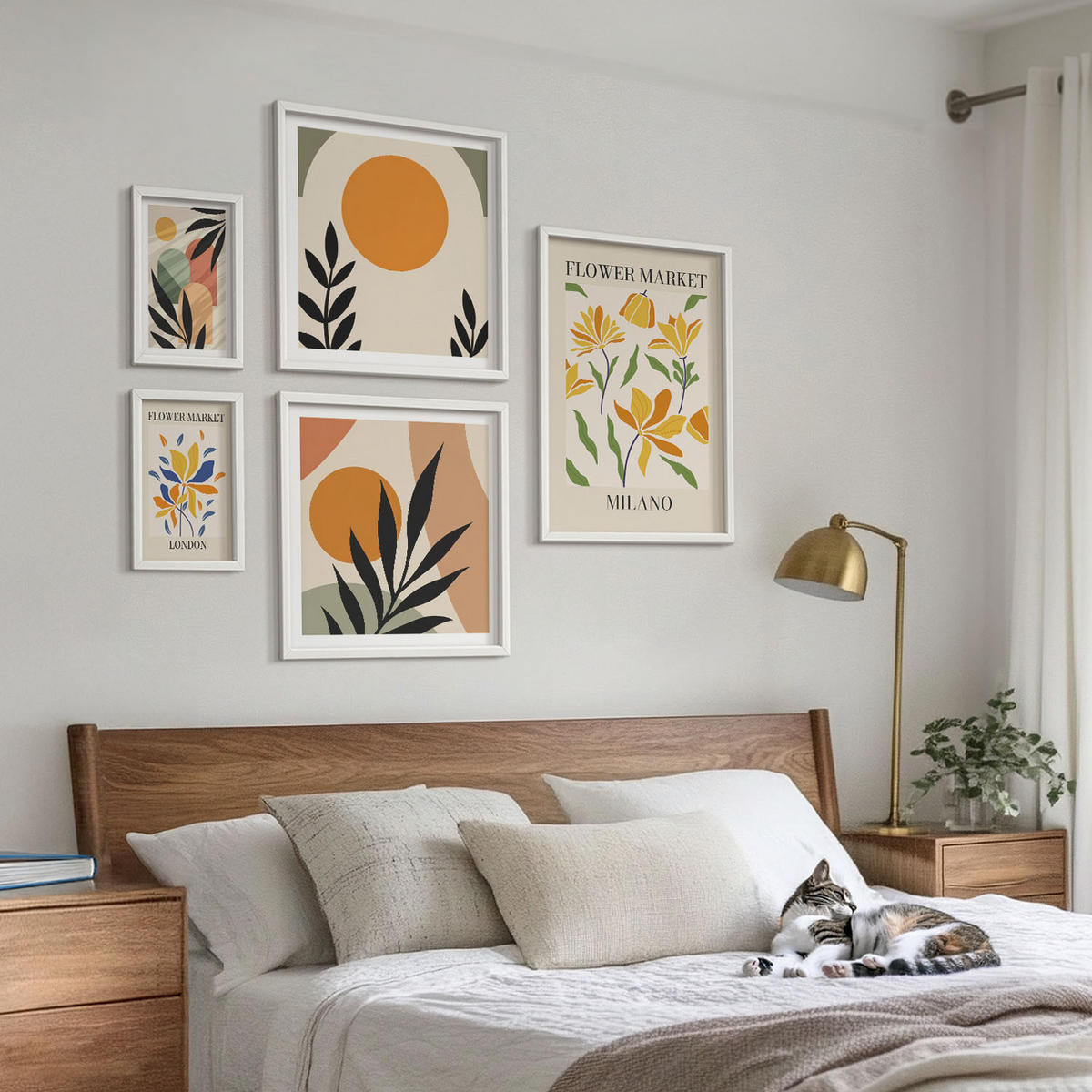 BILDER SET 5er Set - 50x50 cm & 20x30 cm & 40x60 cm Weißer Rahmen - Abstrakte geometrische Formen - Weiß, Kunststoff (40/60cm) - TULUP