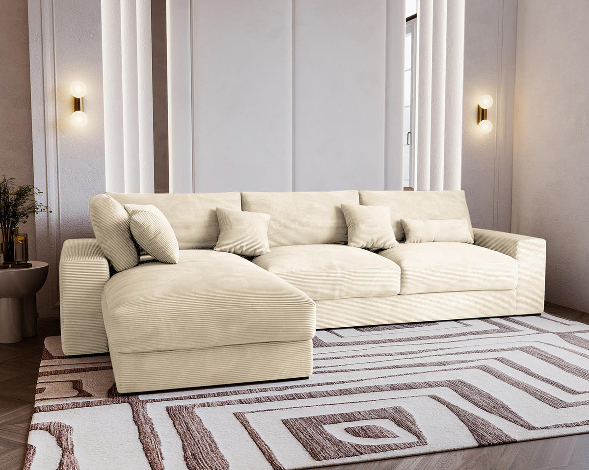 ECKSOFA mit Longchair - Creme/Schwarz, Kunststoff/Textil (340/205cm) - home24