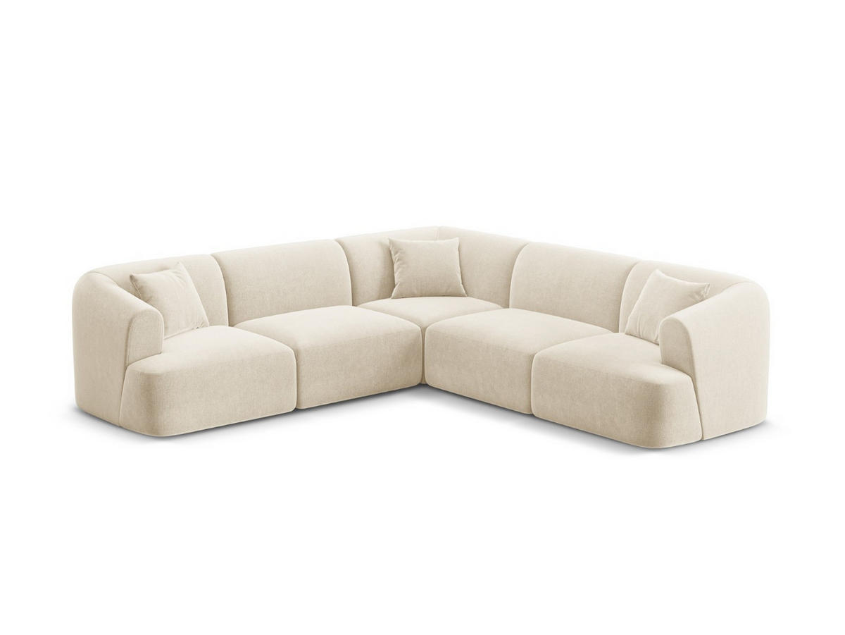 SYMMETRISCHES-MODULARES-ECKSOFA Campi aus Samt leichtes beige 6 Sitzplätze - Creme, Textil (255/255cm) - Cosmopolitan Design