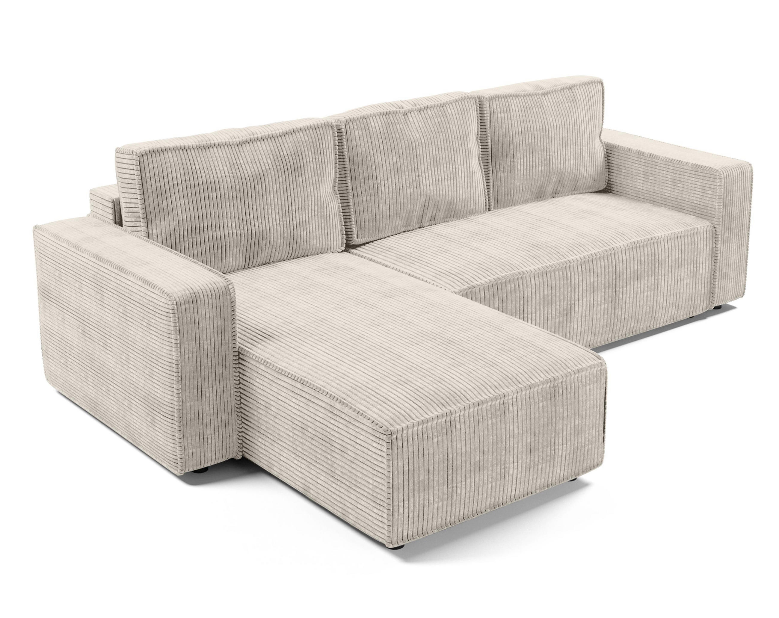 ECKSOFA L Form Aydin Creme 258/169/85 cm Cord Universal mit Schlaffunktion - Creme/Schwarz, Kunststoff/Textil (258/169cm) - AX Living