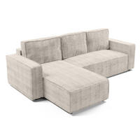 ECKSOFA L Form Aydin Creme 258/169/85 cm Cord Universal mit Schlaffunktion - Creme/Schwarz, Kunststoff/Textil (258/169cm) - AX Living