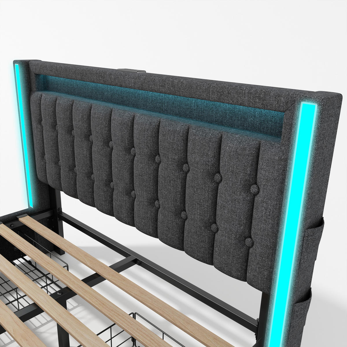 POLSTERBETT 160/200 cm Grau mit USB- und Type-C-Anschlüssen und LED-Beleuchtung - Grau, Textil (160/200cm) - OKWISH