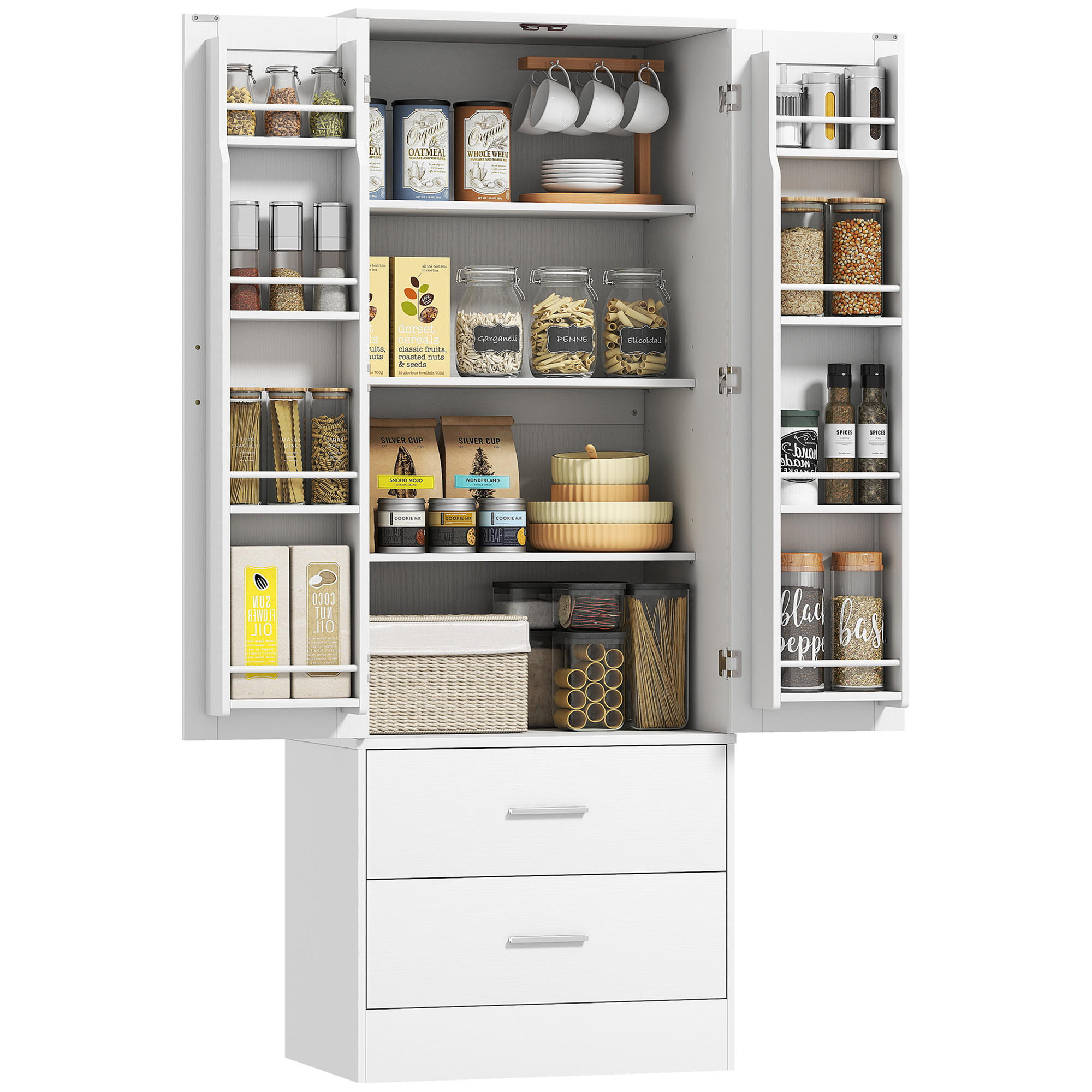 MEHRZWECKSCHRANK DE-08692 verstellbare Regale, 2 Schubladen Weiß - Weiß, Holzwerkstoff (40/159/60cm) - ComfortXL