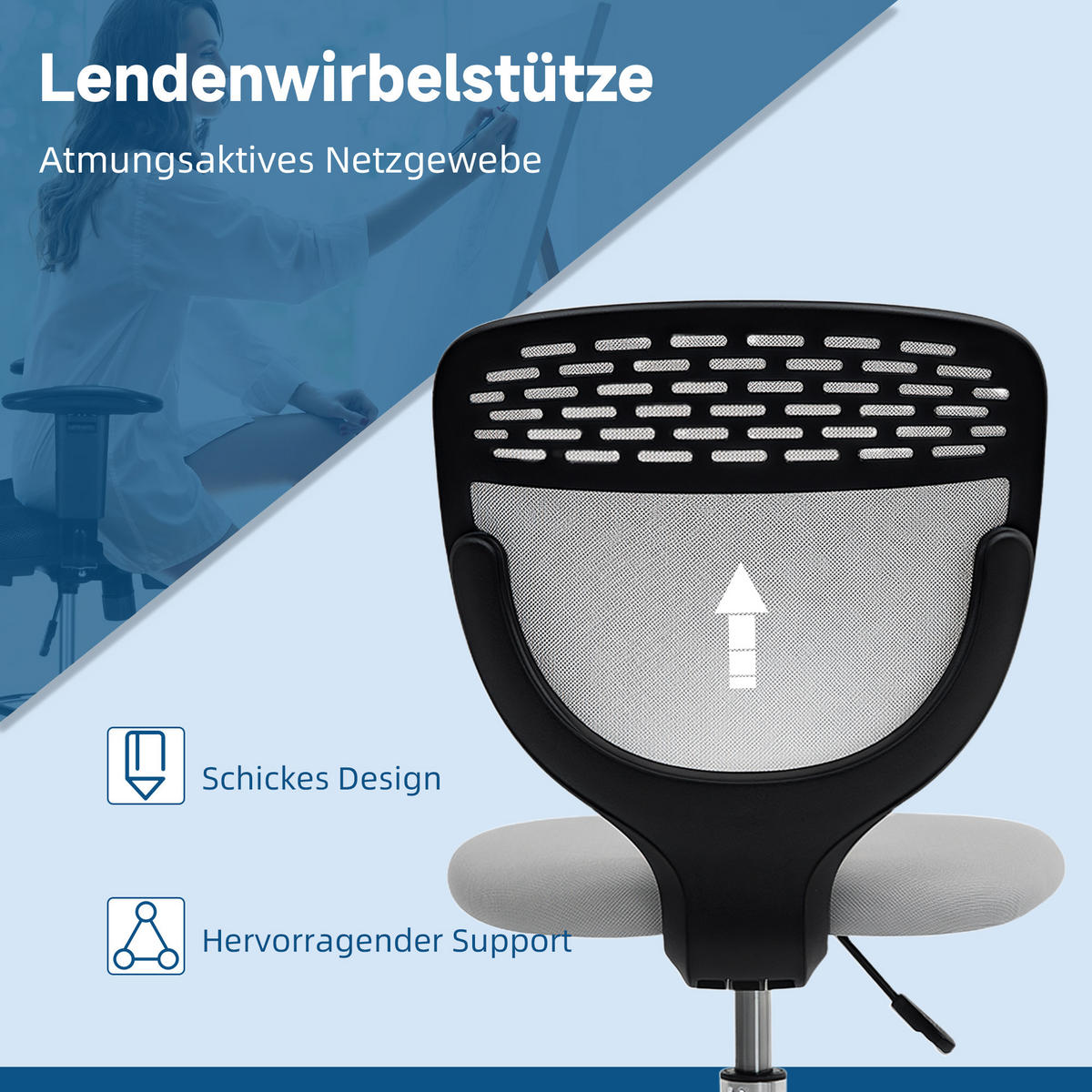 BÜROSTUHL Polyester Hellgrau - Hellgrau, Textil (59/126/59cm) - Vinsetto